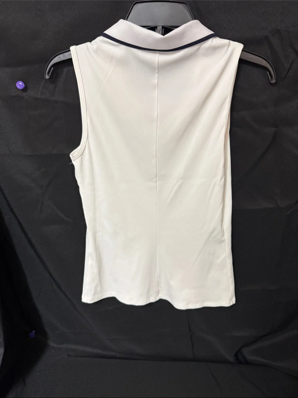 Foray Golf Women's White Sleeveless Polo Tank with Navy Trim